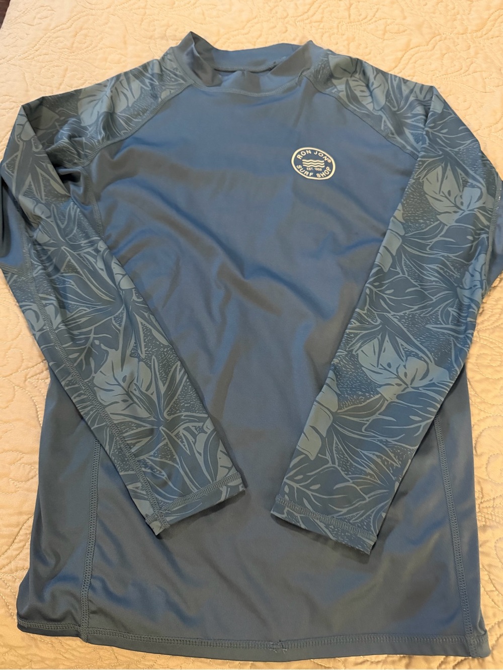 Ron Jon Blue Long-Sleeve Floral-Print Rash Guard